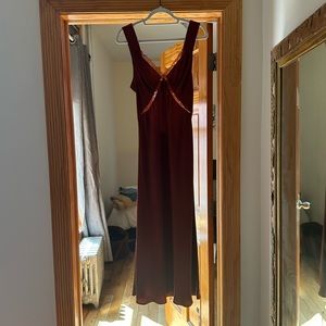 Reformation Provence Silk Dress in Maroon